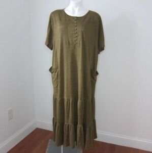Wrap London 100% Linen Dress Olive Green